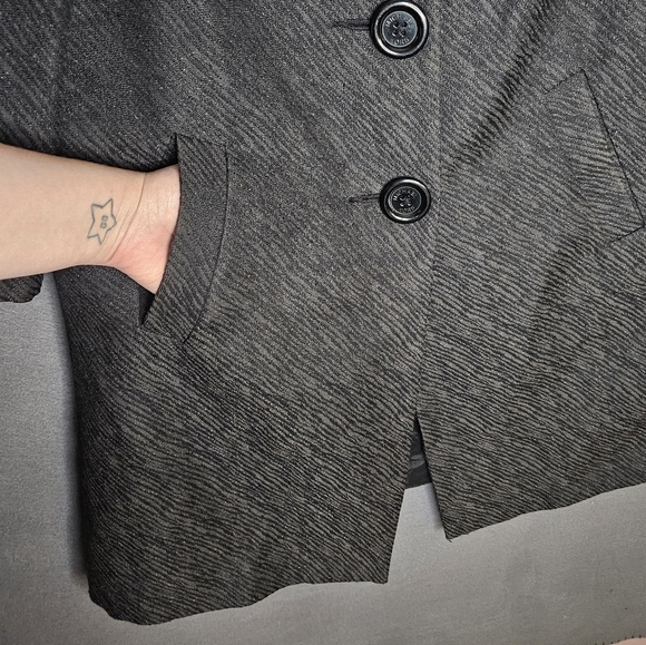 Michael Kors Women's Small 3/4 Sleeve Peacoat Dresscoat Black Vintage Textured - Picture 3 of 16